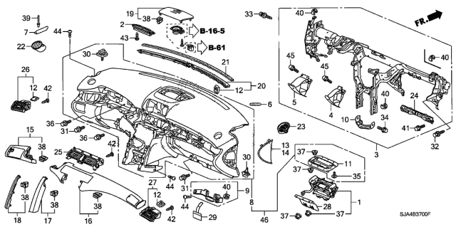 2005 Acura RL Front Instrument Seal Diagram for 77466-SV4-000