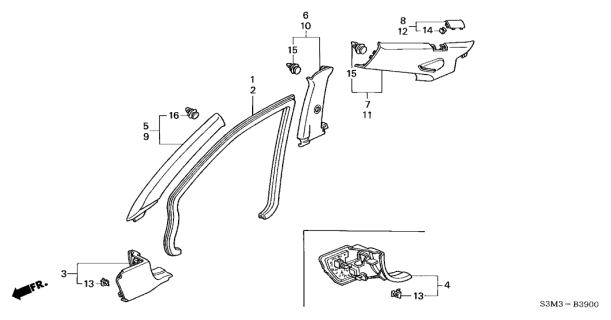 2002 Acura CL Garnish Assembly, Left Front Pillar (Seagull Gray) Diagram for 84151-S3M-A01ZB