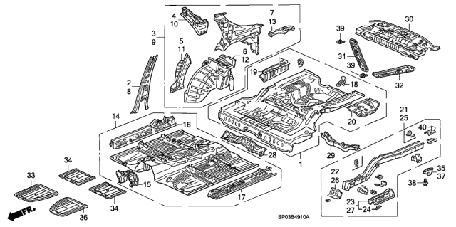 1991 Acura Legend Floor, Front Diagram for 65100-SP0-A10ZZ