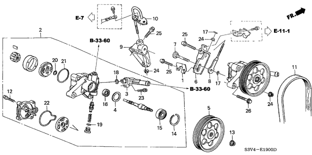 2002 Acura MDX Power Steering Pump Sub-Assembly Diagram for 56110-PGK-A01
