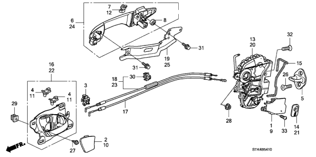 2009 Acura RDX Bracket, Left Rear Door Handle (Outer) Diagram for 72686-STK-A01