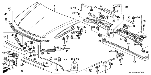 2005 Acura TSX Hood Open Stay Grommet Diagram for 90601-S84-A01