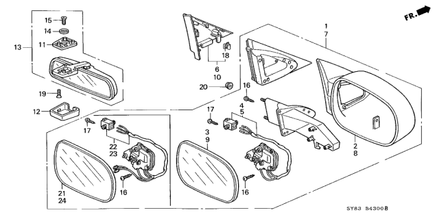 1998 Acura CL Driver Side Door Rear View Mirror Assembly (Starlight Black Pearl) (R.C.) Diagram for 76250-SY8-A02ZD