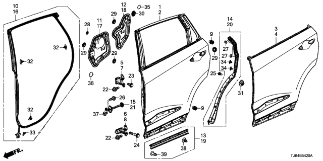 2021 Acura RDX Right Rear Door Hinge (Upper) Diagram for 67910-T4F-H01ZZ
