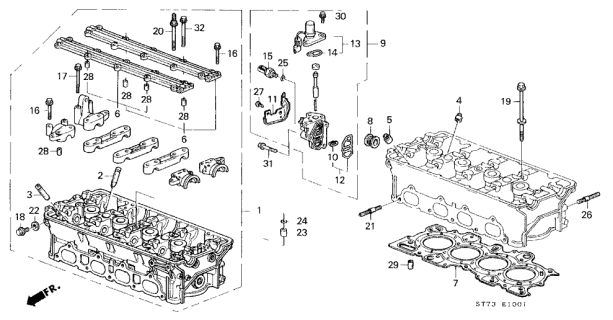 2001 Acura Integra Cylinder Head Assembly Diagram for 12100-P73-J00