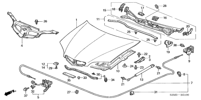 2001 Acura CL Hood-Lock Latch Diagram for 74120-S3M-A01