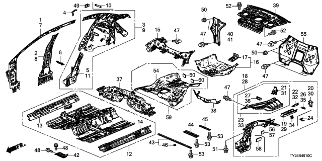 2020 Acura RLX Gusset, Right Rear Panel Diagram for 65619-TY2-A00ZZ