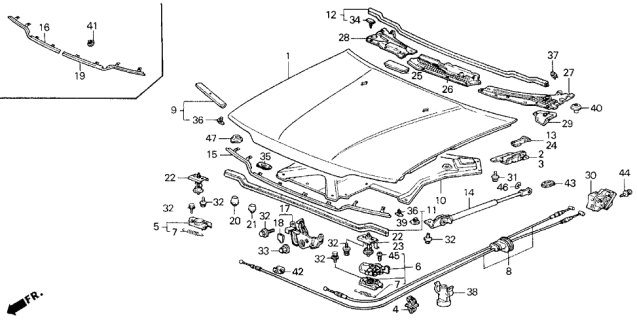 1990 Acura Legend Hood Lock Assembly Diagram for 74120-SG0-A03