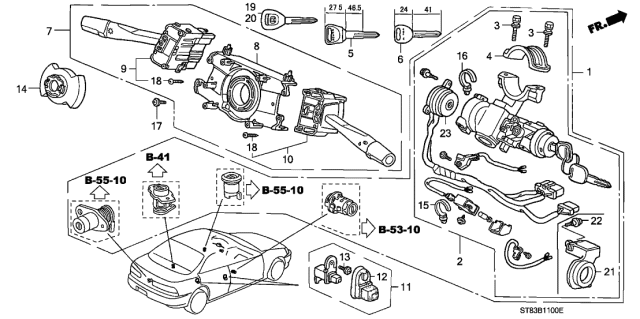 1999 Acura Integra Cylinder Set, Key (Service) Diagram for 06350-ST8-A30
