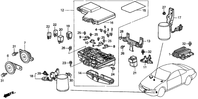 1998 Acura CL Control Unit - Engine Room Diagram