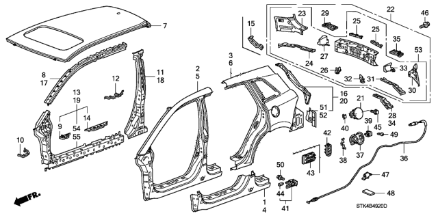 2009 Acura RDX Outer Panel - Roof Panel Diagram