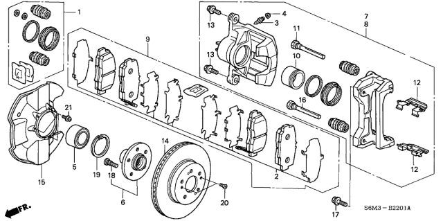 2002 Acura RSX Front Left Driver Brake Caliper Sub-Assembly Diagram for 45019-S6M-A02