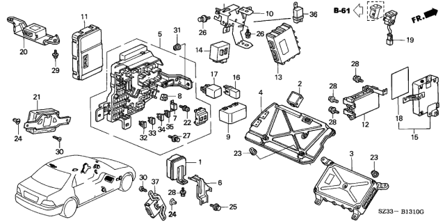 1997 Acura RL Engine Computer Ecu Ecm Pcm Diagram for 37820-P5A-A06