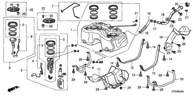 2009 Acura RDX Fuel Filter Set Diagram for 17048-STK-A00