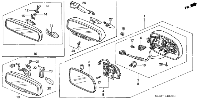 1999 Acura RL Driver Side Door Mirror Assembly (Monterey Blue Pearl) (Heated) (Memory) Diagram for 76250-SZ3-A42ZT