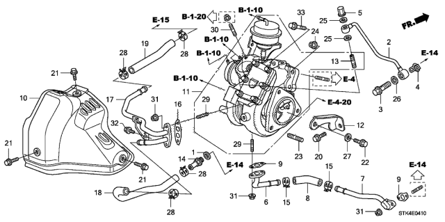 2011 Acura RDX Turbocharger Turbo-Water Pipe Gasket Diagram for 19524-RWC-A02