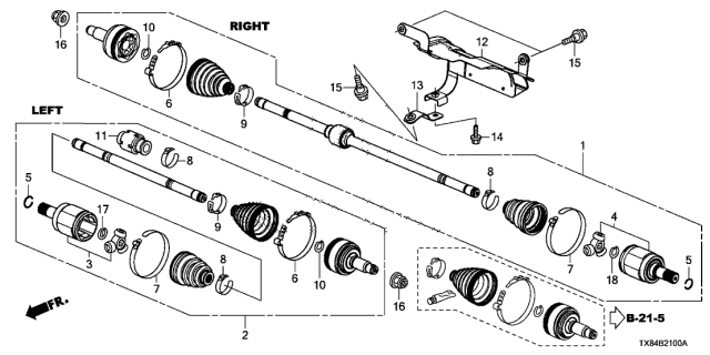 2014 Acura ILX Hybrid Driver Side Driveshaft Assembly Diagram for 44306-TT1-A01