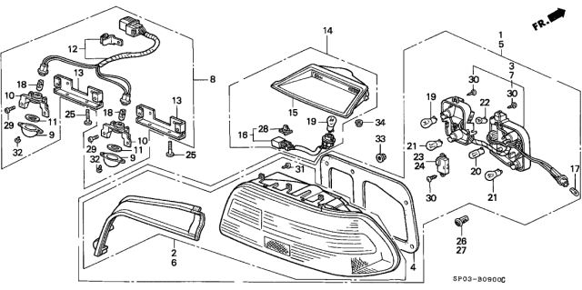 1992 Acura Legend Light Assembly, High Mount Stop Diagram for 34270-SP0-A01