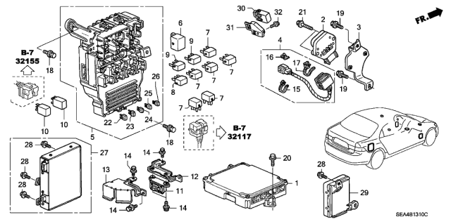 2004 Acura TSX Fuse Box Assembly Diagram for 38200-SEC-A01