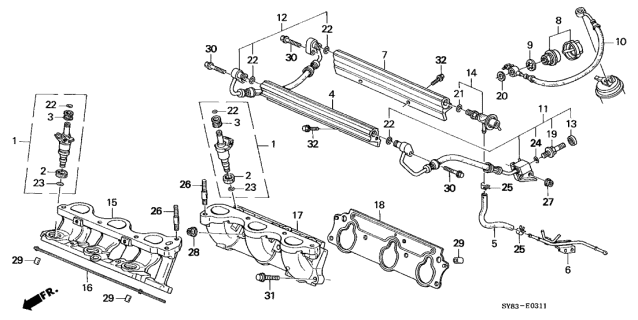 1999 Acura CL Hose, Fuel Joint Diagram for 16723-P8A-A02