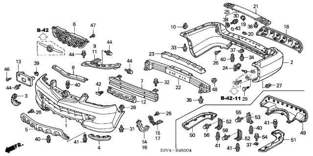 2006 Acura MDX Bumper Grommet And Bumper Retainer Diagram for 90106-SW3-003