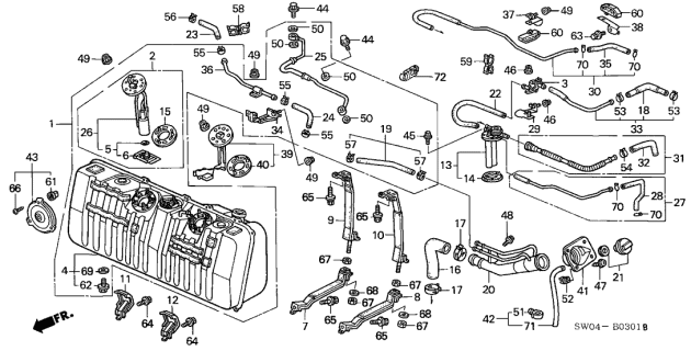 2000 Acura NSX Fuel Pump Set Diagram for 17040-SL0-L30