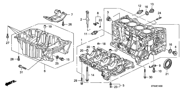 2007 Acura RDX Block Assembly, Cylinder (Dot) Diagram for 11000-RWC-811
