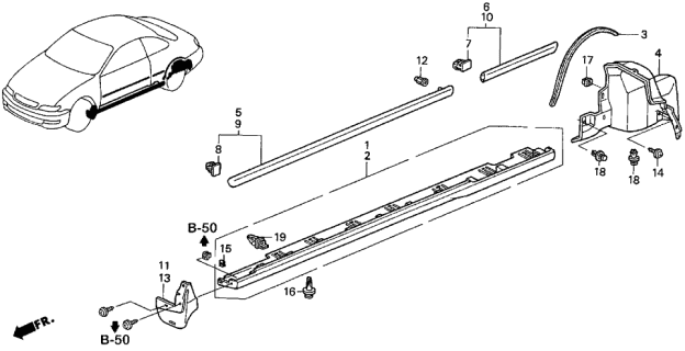 1998 Acura CL Garnish Assembly, Passenger Side Sill (Primrose Mist Metallic) Diagram for 71800-SY8-A10ZE