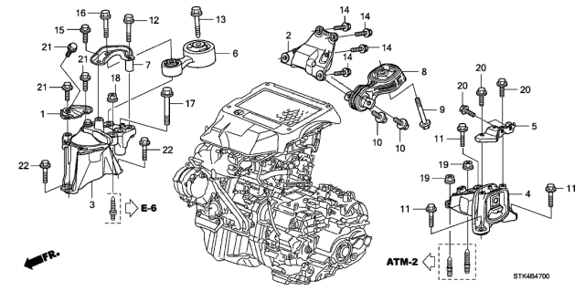 2008 Acura RDX Engine Mount Rubber Assembly Diagram for 50820-STK-A02
