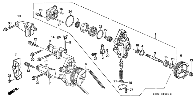 1996 Acura Integra Power Steering Pump Belt Diagram for 56992-P72-004