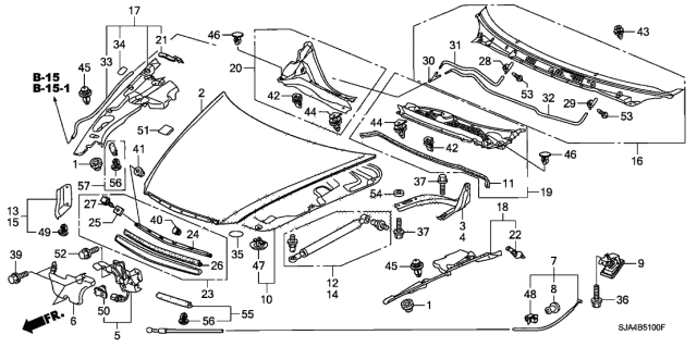 2006 Acura RL Hood Wire Assembly Diagram for 74130-SJA-G01