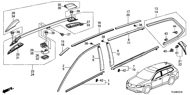 2011 Acura TSX Right Front Door Molding Assembly Diagram for 72410-TL0-003