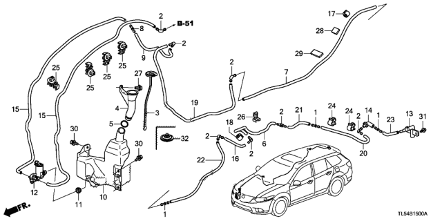2014 Acura TSX Windshield Nozzle Assembly Diagram for 76850-TL4-G01