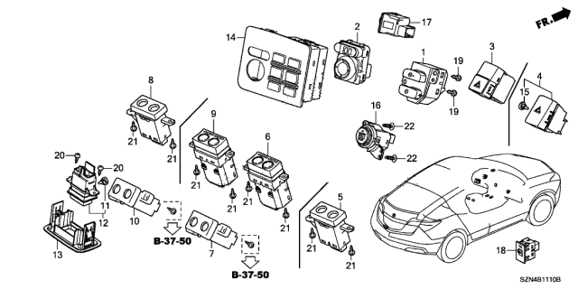 2011 Acura ZDX Switch Assembly,Engne Strt Diagram for 35881-SZN-A01