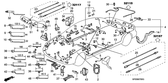 1993 Acura Legend Wire Harness, Side Diagram for 32157-SP0-A05