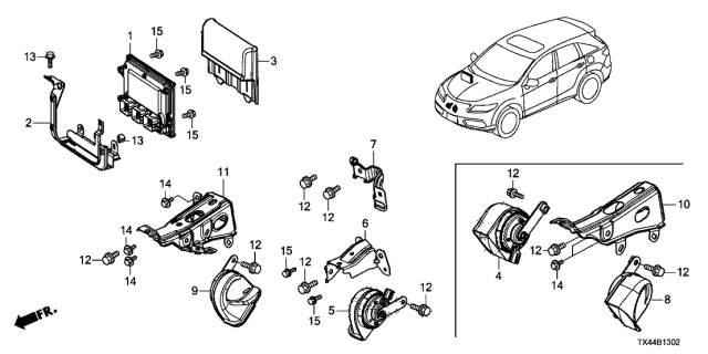 2016 Acura RDX Horn Assembly (Low) Diagram for 38100-TX4-A01