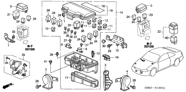 2001 Acura CL Multi Relay Box Bracket Diagram for 38189-S84-A00