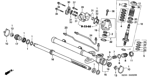 1997 Acura RL P.S. Gear Box Components Diagram
