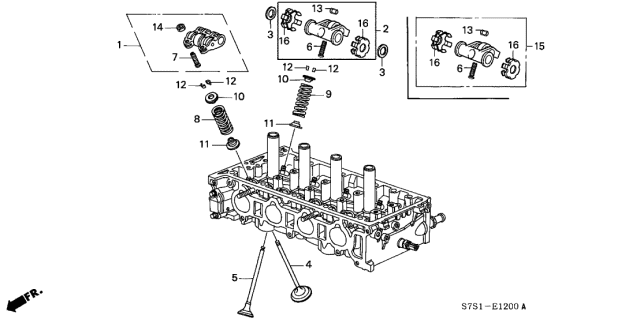 2002 Acura RSX Exhaust Rocker Arm Assembly Diagram for 14624-RAA-A00