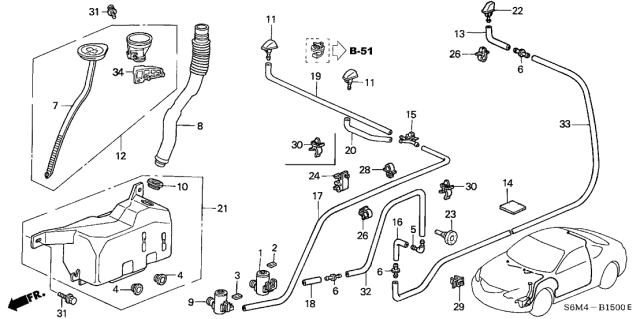 2005 Acura RSX Windshield Washer Nozzle Assembly (Satin Silver Metallic) Diagram for 76810-SZ3-A12ZH