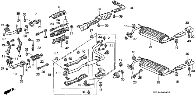 1990 Acura Integra Muffler, Exhaust Diagram for 18307-SK7-A21
