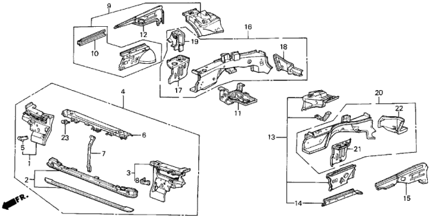 1988 Acura Legend Frame, Right Front Side Diagram for 60810-SD4-A81ZZ