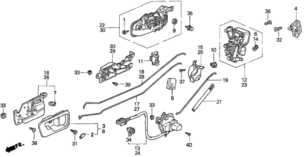 1996 Acura TL Left Rear Handle Assembly (Outer) (Granada Black Pearl) Diagram for 72680-SW5-003ZD