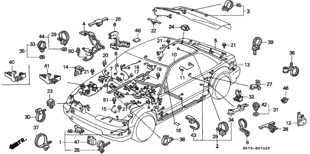 1993 Acura Integra Wire Harness, Rear Diagram for 32108-SK7-A23