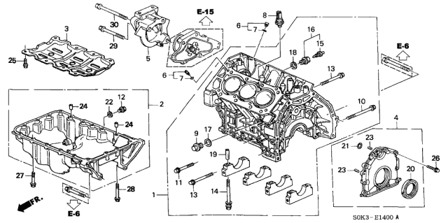 2002 Acura TL Engine Crankshaft Crank Seal Diagram for 11300-P8A-A00