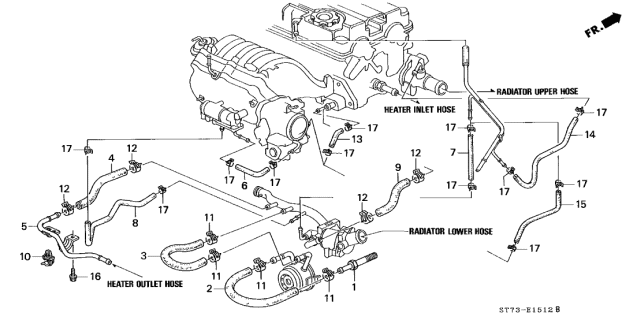 1994 Acura Integra Breather Heater Hose A Diagram for 19527-P72-000