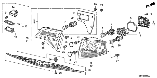 2013 Acura MDX Light Assembly R Lid Diagram for 34150-STX-A11