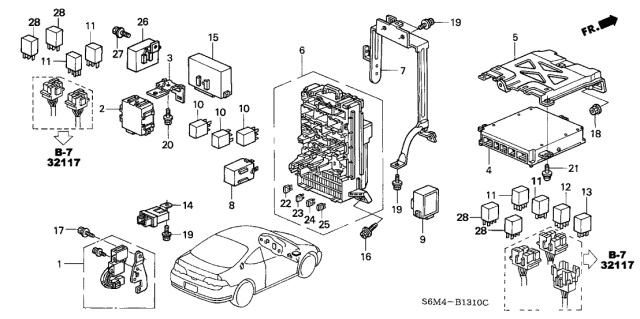 2004 Acura RSX Fuse Box Assembly Diagram for 38200-S6M-A11