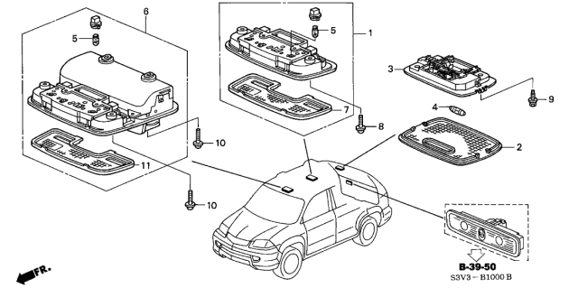 2001 Acura MDX Map Light Assembly (Light Saddle) Diagram for 34250-S3V-A01ZB