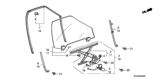 1988 Acura Legend Motor Assembly, Passenger Side Window Diagram for 72215-SD4-A01